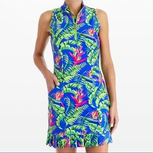 Tzu Tzu Blue and Green Tropical Dress